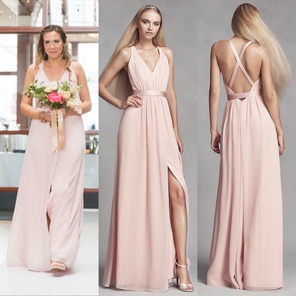 long chiffon dress with low crisscross back